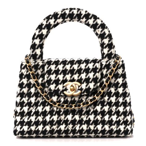 CHANEL Tweed Quilted Nano Kelly Shopper Black White.